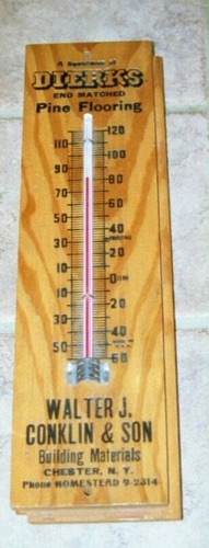 Walter J Conklin Son Building Materials Pine Flooring Advertising Thermometer. Circa 1970s. chs-000965